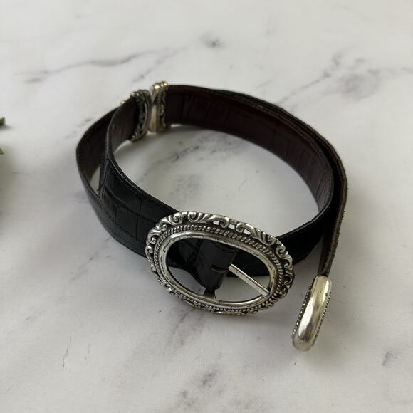 Brighton Vintage Y2k Womens Reversible Belt Size M Black Brown Silver Oval - Picture 1 of 6